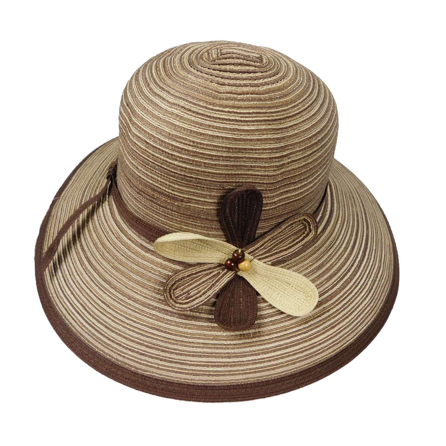 Big Brim Sun Hat with Flower Accent Wide Brim Hat Jeanne Simmons WSPO596BN Brown  