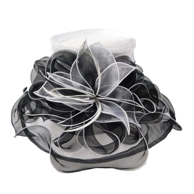 White and Black Organza Hat with Two Tone Floral Accent Dress Hat Jeanne Simmons js6437WH White and Black  