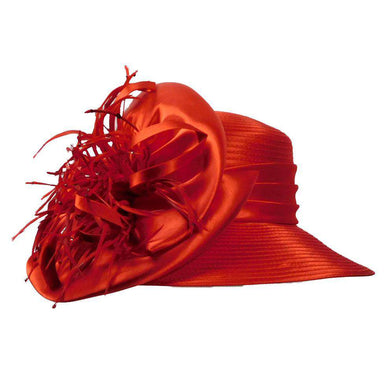 Satin Braid Dress Hat with Feather Burst - Kentucky Derby Hat Contest Winner Dress Hat Something Special LA WWSR809RD Red  