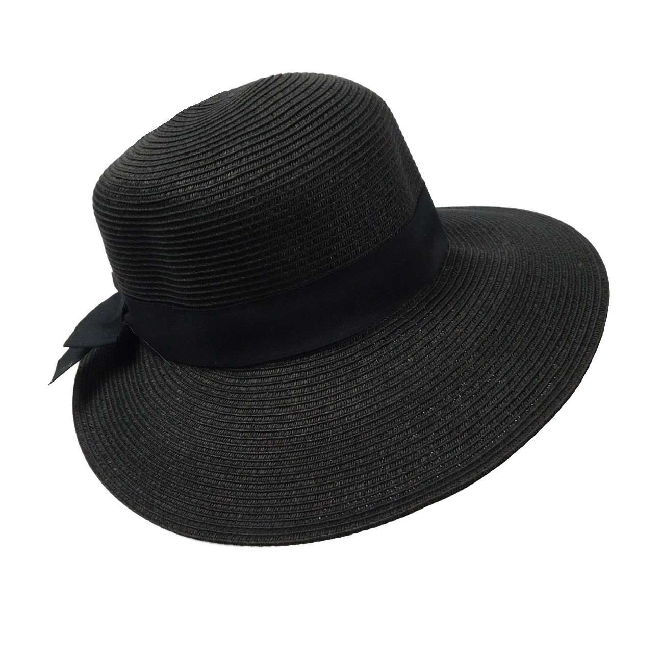 Asymmetrical Brim Summer Hat - Jeanne Simmons Hats Wide Brim Hat Jeanne Simmons js8209bk Black Medium (57 cm) 