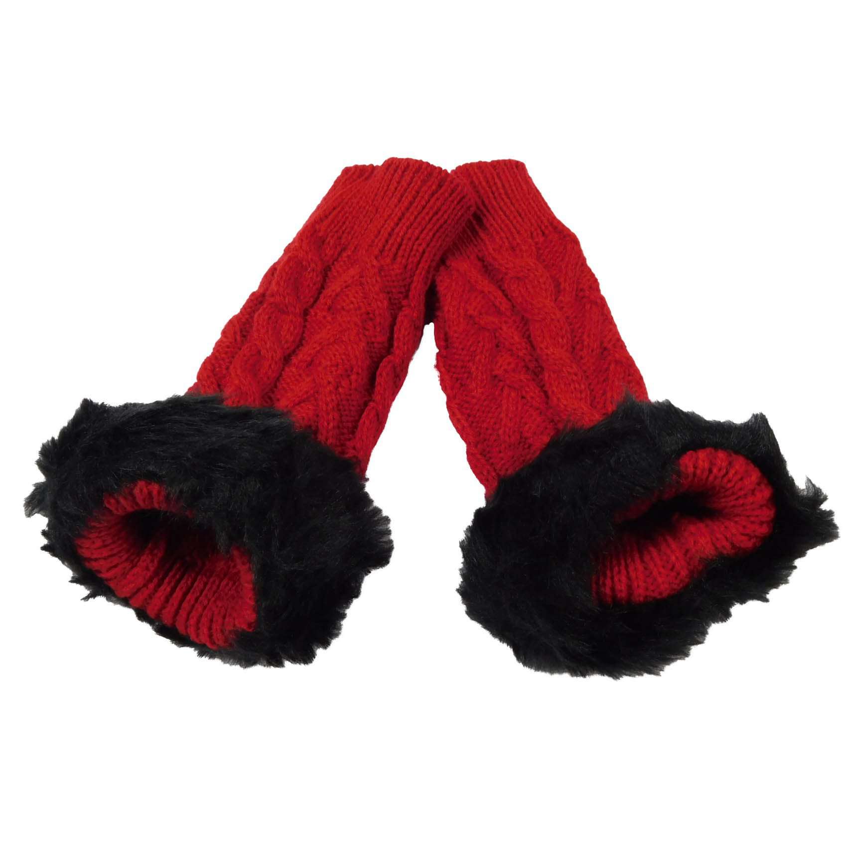 Arm Warmer with Fur Trim Gloves Jeanne Simmons M0025RD Red  