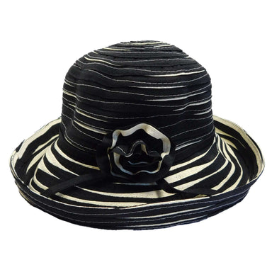 Two-Tone Ribbon and Straw Kettle Brim Hat - JSA Kettle Brim Hat Jeanne Simmons js9222bk Black Medium (57 cm) 