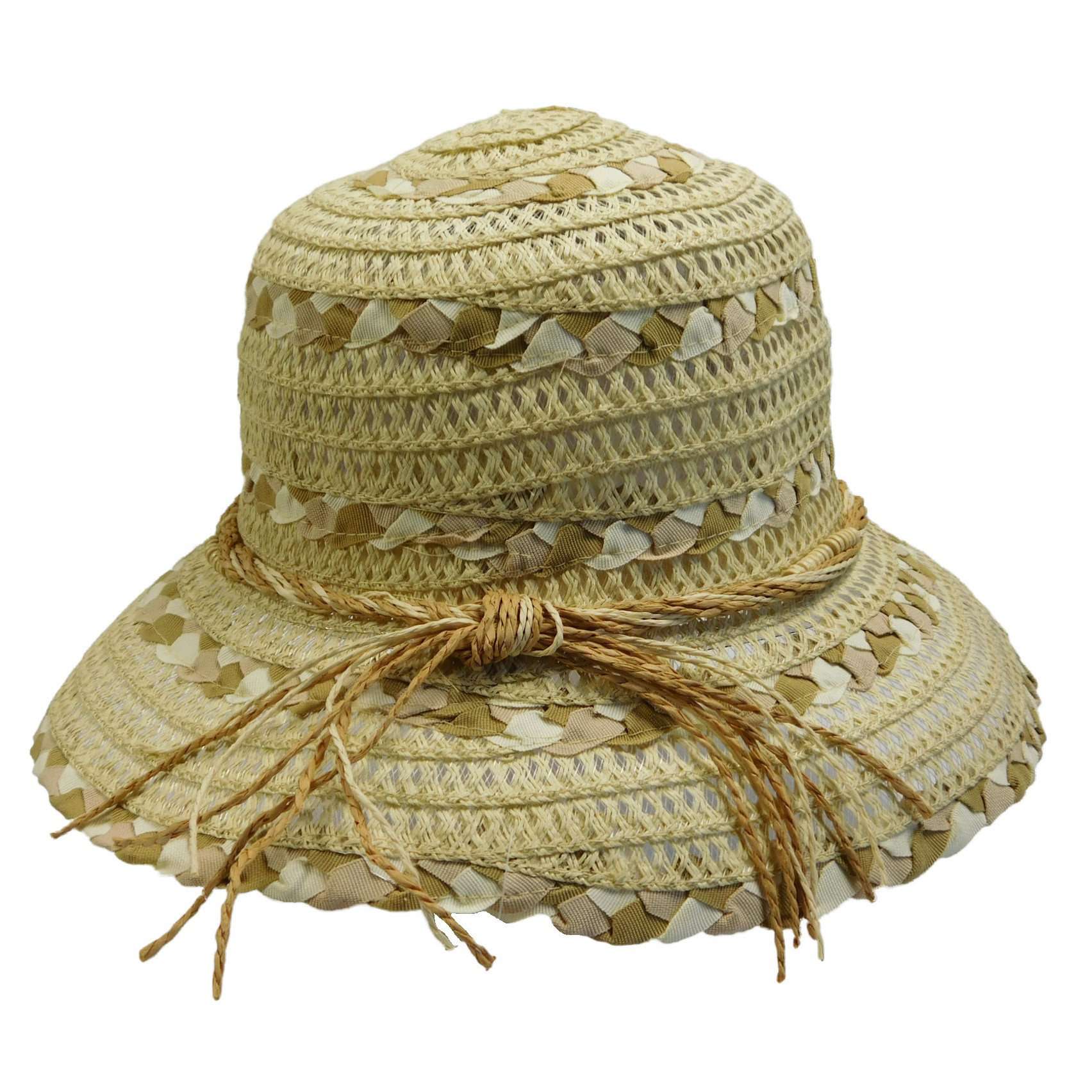 Braided Ribbon and Crocheted Straw Bucket Hat Jeanne Simmons    