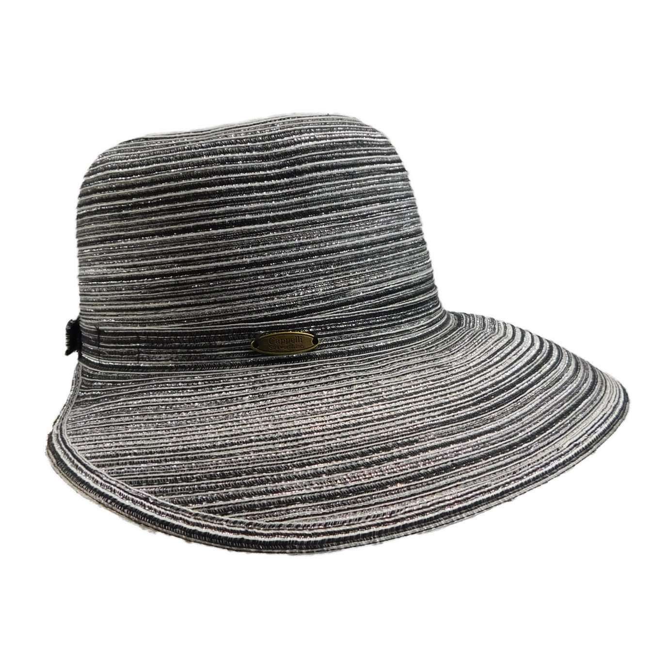 Cappelli Polybraid Facesaver Hat with Sea Shells and Pearl Band Facesaver Hat Cappelli Straworld WSPO746BK Black  
