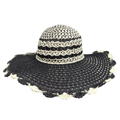 Black and Cream Criss Cross Sun Hat Wide Brim Sun Hat Jeanne Simmons    