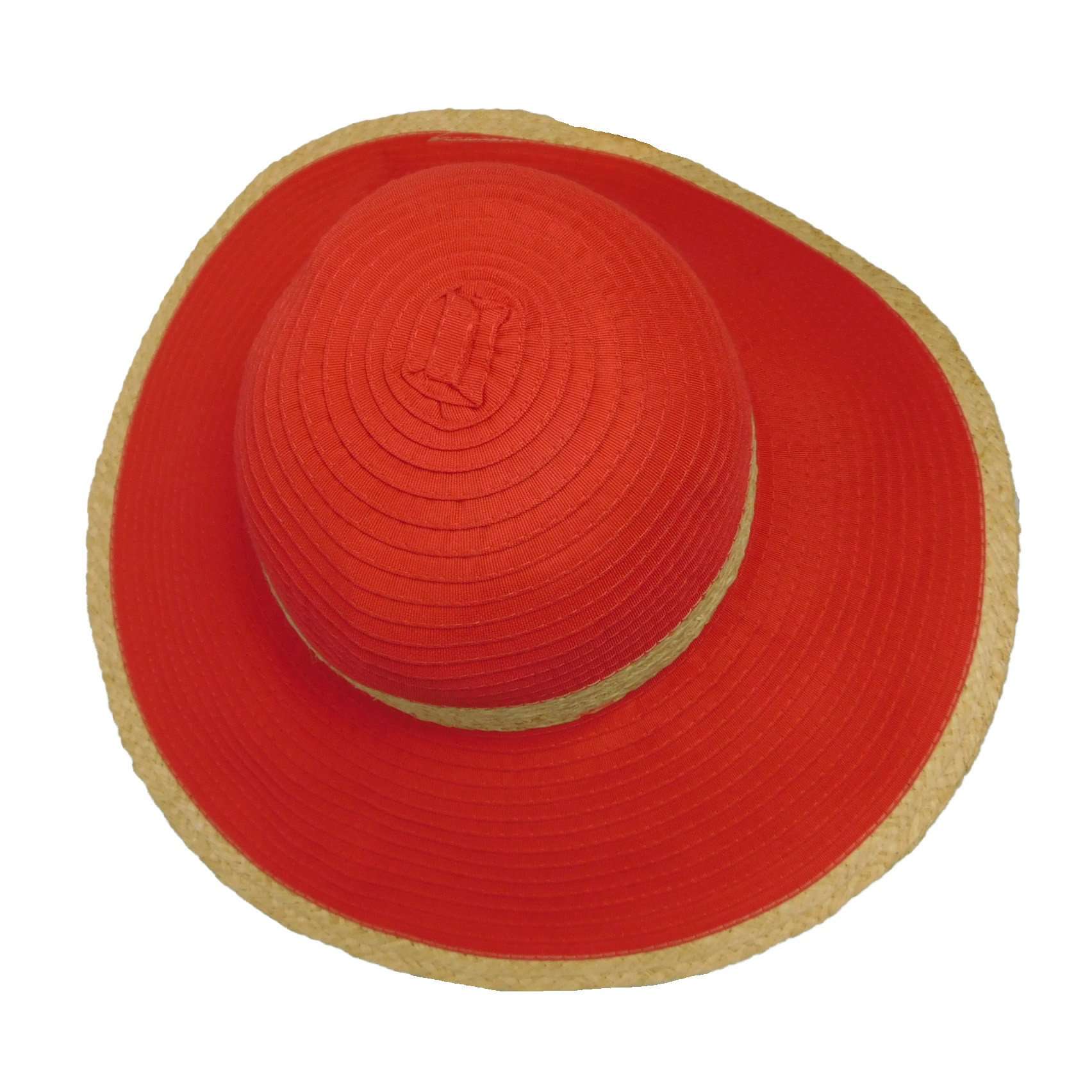 Ribbon Sun Hat with Raffia Trim - Boardwalk Style Wide Brim Sun Hat Boardwalk Style Hats    