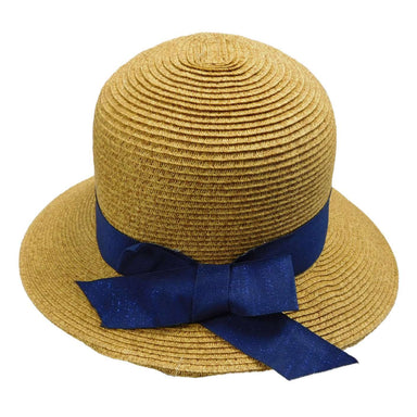 Asymmetrical Brim Summer Hat with Iridescent Band - DNMC Wide Brim Hat Boardwalk Style Hats WSPS834BL Blue Medium (57 cm) 