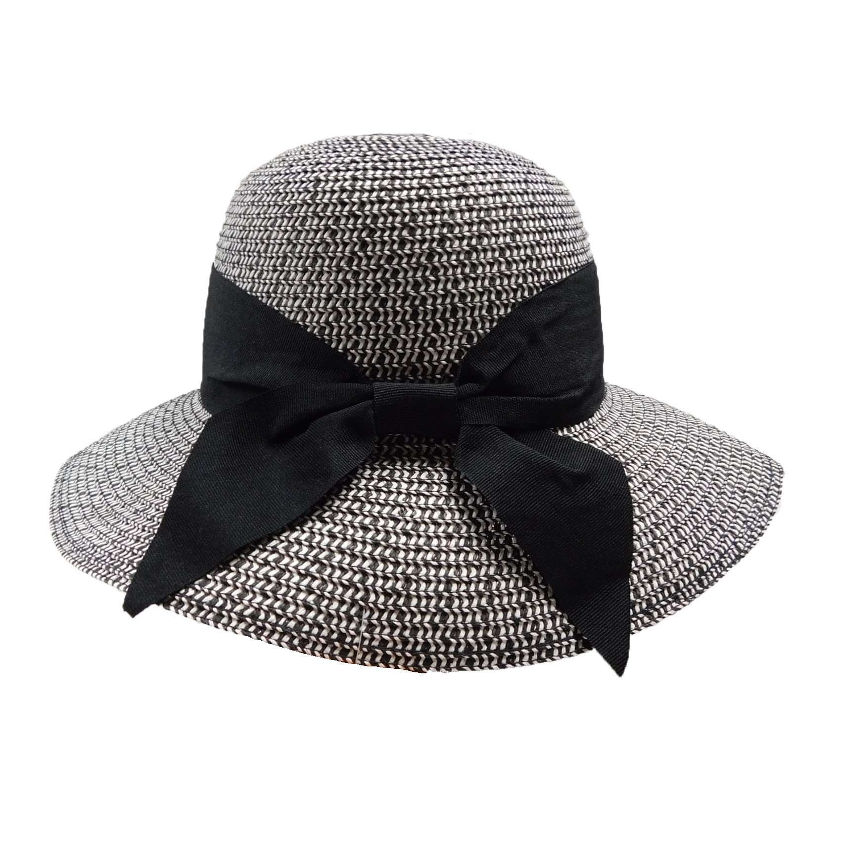 Big Brim Sun Hat with Wide Ribbon and Bow - Milani Hats Wide Brim Hat Milani Hats BB0059BK Black / White Medium (57 cm) 