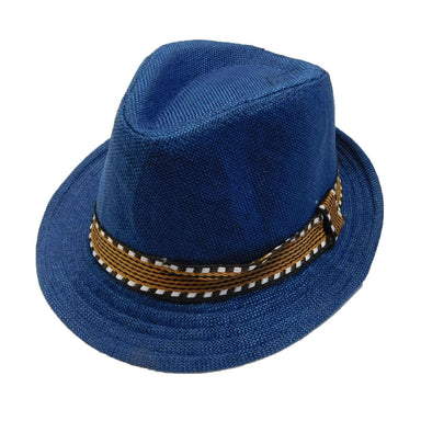 Kid's Fedora Hat with Pattern Band - Blue Fedora Hat Boardwalk Style Hats KSda2110NV Blue  