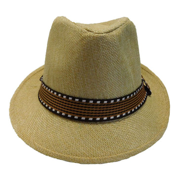 Kid's Fedora with Pattern Band - Natural Fedora Hat Boardwalk Style Hats    
