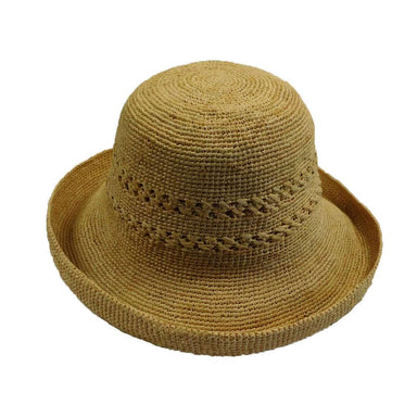 Hand Crocheted Raffia Kettle Brim Hat - Natural Kettle Brim Hat Boardwalk Style Hats    