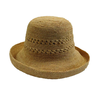 Hand Crocheted Raffia Kettle Brim Hat - Natural Kettle Brim Hat Boardwalk Style Hats WSda739NT Natural Medium (57 cm) 