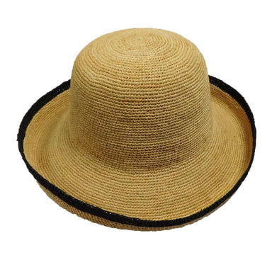 Hand Crocheted Turned Up Brim Hat - Natural Kettle Brim Hat Boardwalk Style Hats    