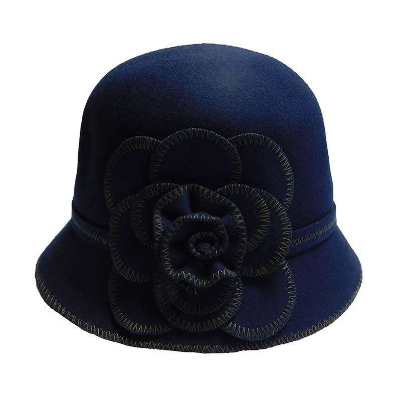 Wool Felt Cloche with Stitched Flower - JSA Cloche Jeanne Simmons    