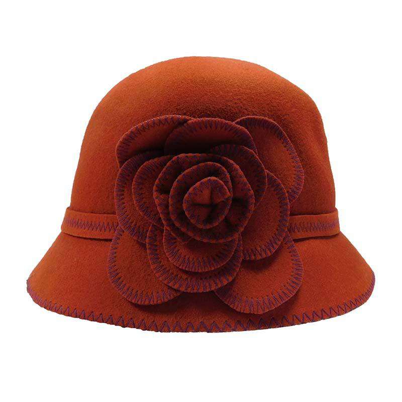 Wool Felt Cloche with Stitched Flower - JSA Cloche Jeanne Simmons    