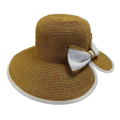 Ribbon Bow V-Back Sun Hat Wide Brim Hat Boardwalk Style Hats da1707wh White  