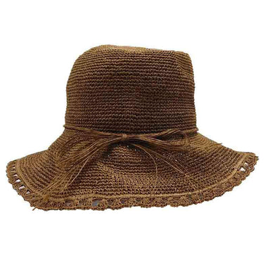 Packable Crochet Raffia Summer Cloche Hat by Sun Styles Cloche Sun Styles xgz008bn Brown  