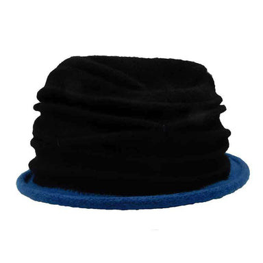 Contrast Trim Boiled Wool Pleated Beanie - Scala Collection Hats Beanie Scala Hats lw637bl Blue  