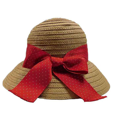 Red Polka Dot Ribbon Bow Summer Bucket Hat - Jones New York Cloche MAGID Hats    