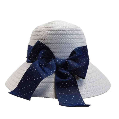 Blue Polka Dot Ribbon Bow Summer Bucket Hat - Jones New York Cloche MAGID Hats    