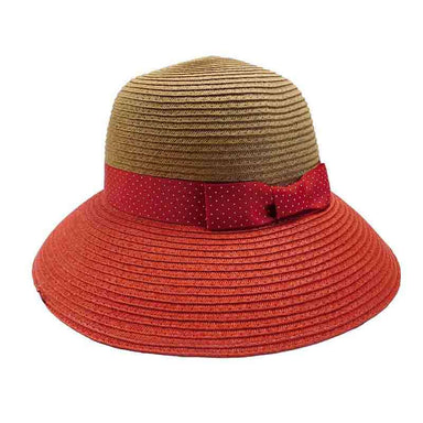 Red Polka Dot Ribbon Bow Big Brim Sun Hat - Jones New York Wide Brim Hat MAGID Hats    