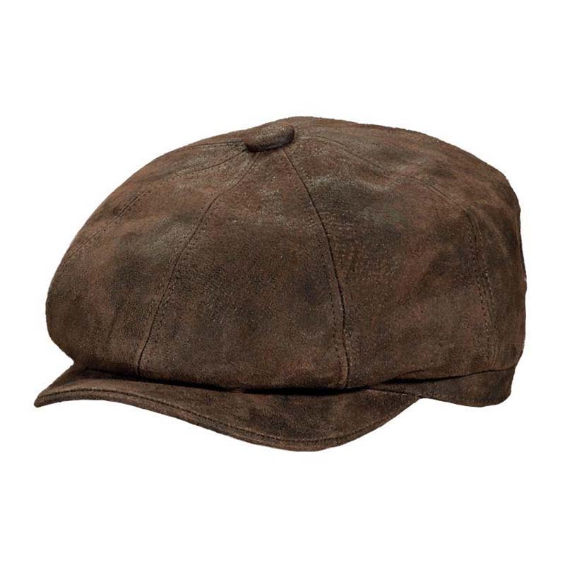 Edison Weathered Leather Newsboy Cap, Large - Stetson Hat Flat Cap Stetson Hats    