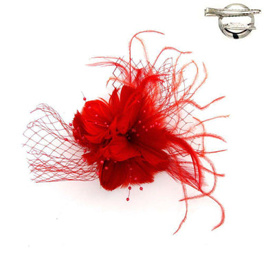 Feather Flower Fascinator-Brooch Fascinator Something Special LA Fft40RD Red  