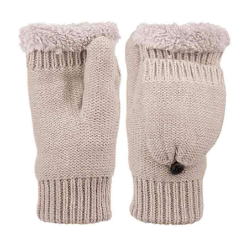 Junior Fingerless Mittens with Cover and Sherpa Lining Gloves Epoch Hats gl2031kh Beige  
