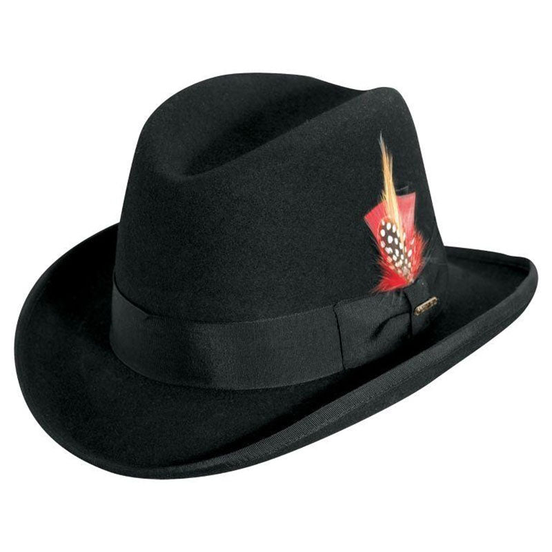 Godfather Structured Wool Felt Homburg with Feather Accent up to 2XL - Scala Hat Homburg Scala Hats WF545 Black Medium (57 cm) 