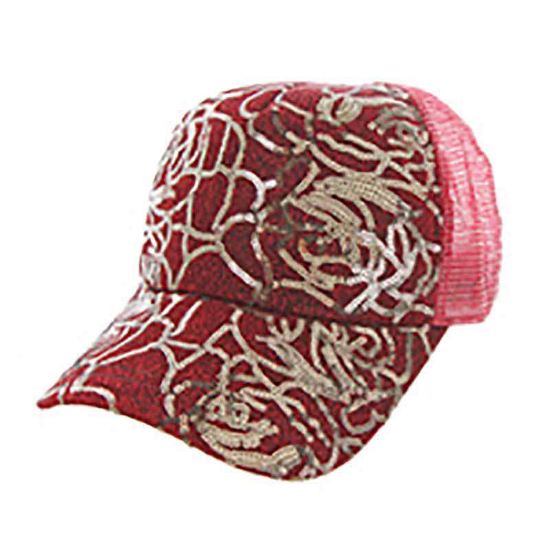 Floral Design Sequin Casual Cap for Women Cap Something Special LA HTC890RD Red  