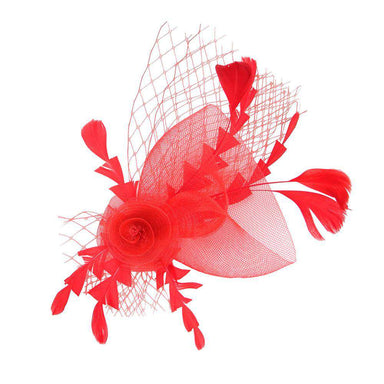Feather and Netting Fascinator-Brooch Fascinator Something Special LA hth1289rd Red  