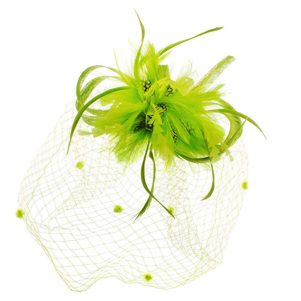 Feather Flower with Veil Fascinator Fascinator Something Special LA Fhth1309LM Lime