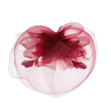 Mesh Veil Fascinator with Netting and Feather - Something Special Fascinator Something Special LA HTH2296bd Burgundy  