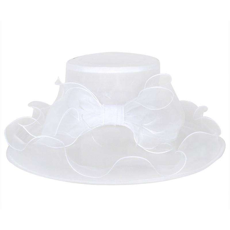 Bow Organza Hat with Ruffle Brim Dress Hat Something Special LA HTO2006WH White  