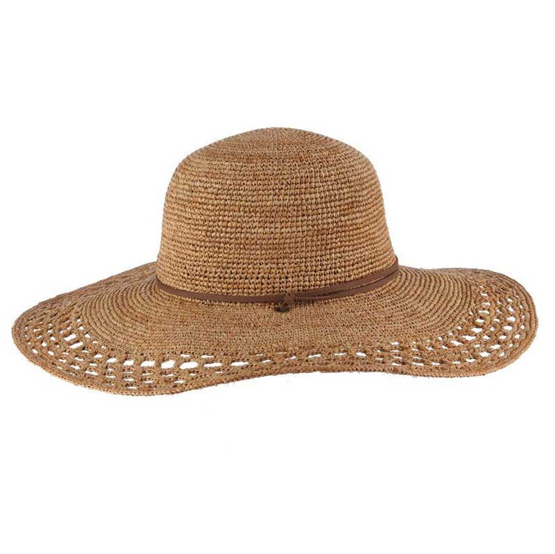 Hand Crocheted Raffia Wide Brim Sun Hat with Chin Cord - Scala Hats Wide Brim Sun Hat Scala Hats    