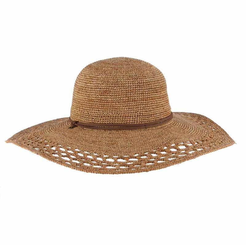 Hand Crocheted Raffia Wide Brim Sun Hat with Chin Cord - Scala Hats Wide Brim Sun Hat Scala Hats    