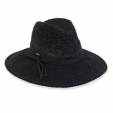 Knit Chenille Safari Hat with Faux Suede Band - Adora® Hats Safari Hat Adora Hats AD1354A Black M/L (58 cm) 