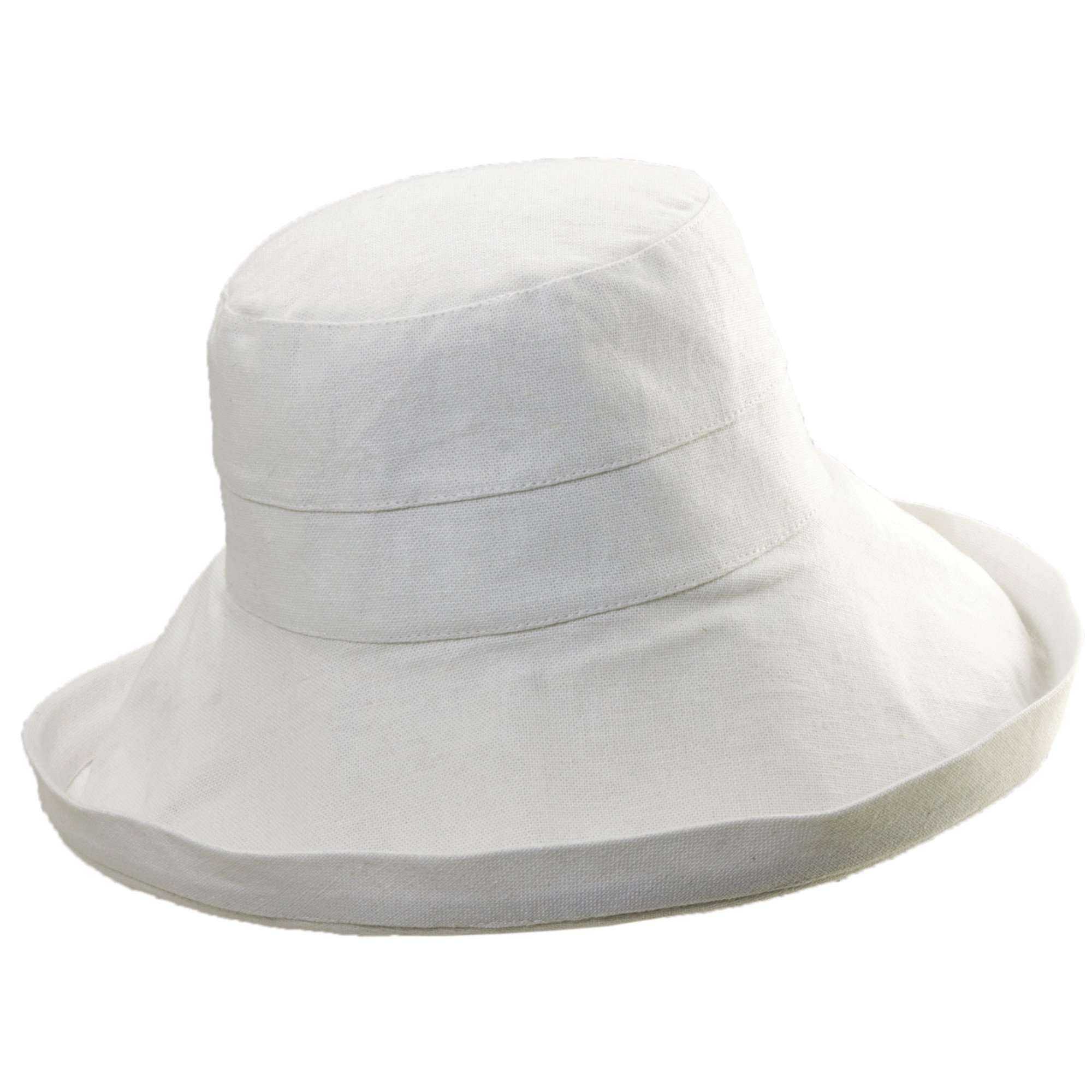 Up Turned Brim Linen Sun Hat in Neutral Colors - Tropical Trends Kettle Brim Hat Dorfman Hat Co. lc635WH White  