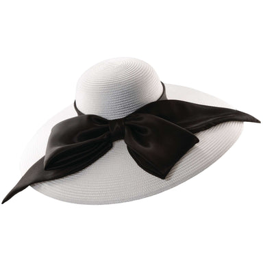 Summer Hat with Huge Satin Bow - Scala Collezione Dress Hat Scala Hats WSld44WH White  
