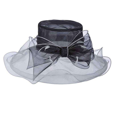 Two Tone Sheer Organza Hat with Large Bow - Scala Collezione Dress Hat Scala Hats    