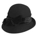 Curled Brim Slanted Cloche Wool Hat with Velvet Bow - Scala Hats Cloche Scala Hats    