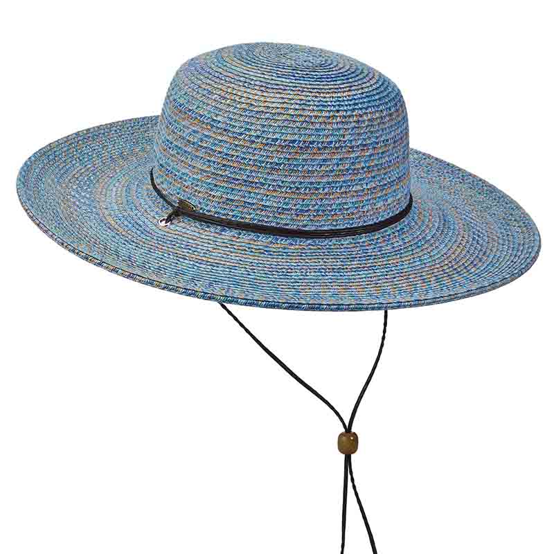Multi Color Summer Floppy Hat with Chin Strap - Scala Collezione Wide Brim Sun Hat Scala Hats lp243aq Aqua  