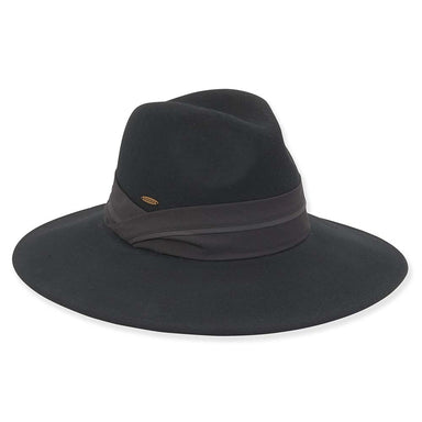 Large Brim Wool Felt Safari Hat Sateen Band - Adora® Hats Safari Hat Adora Hats AD1122A Black Medium (57 cm) 