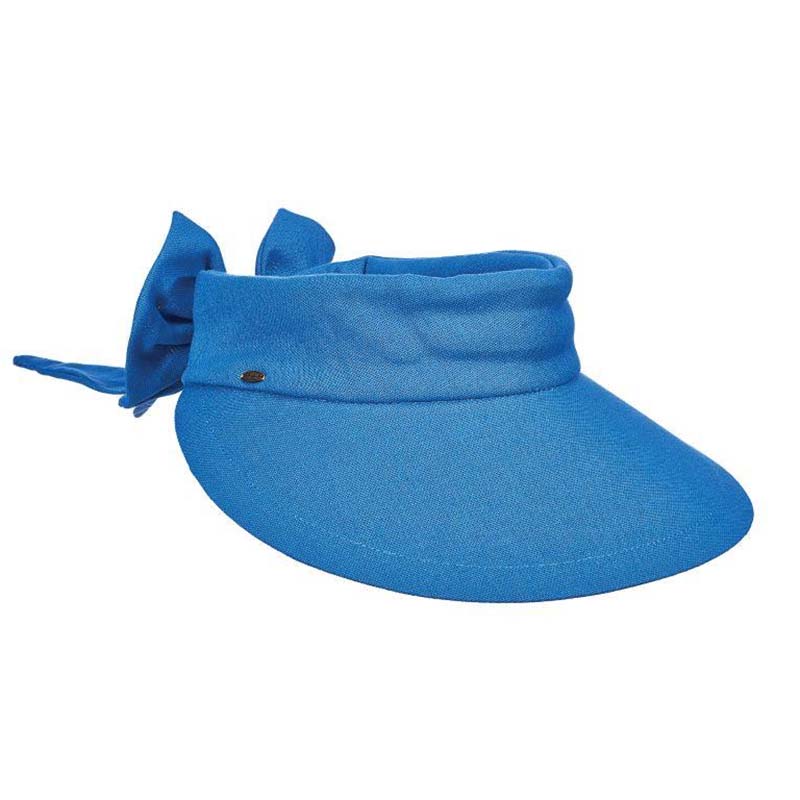 Large Round Linen Sun Visor with Bow - Scala Hats Visor Cap Scala Hats V25TL Royal Blue  