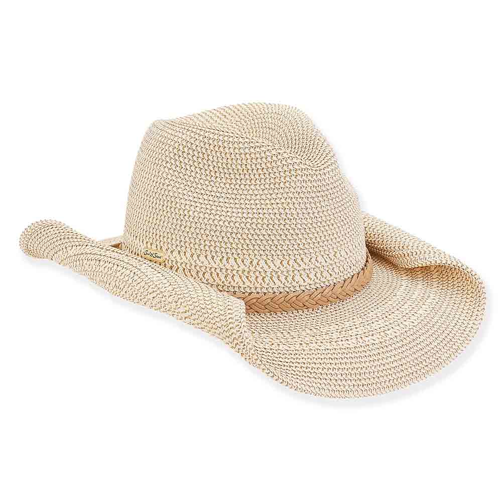 Metallic Braid Cowboy Hat with Suede Band  - Sun 'N' Sand Hats Cowboy Hat Sun N Sand Hats HH2668A Ivory M/L (58 cm) 