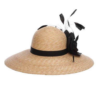 Milan Braid Wheat Straw Hat with Flower and Feathers - Callanan Hats Wide Brim Hat Callanan Hats    
