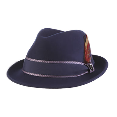 Navy Wool Felt Fedora with Tie Print Overlay Band - Stacy Adams Hats Safari Hat Stacy Adams Hats SAW699 Navy X-Large (61 cm) 