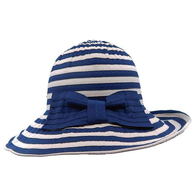 Packable Striped Ribbon Hat with Large Bow - Bohemian Fashion Cloche Bohemian Fashion    