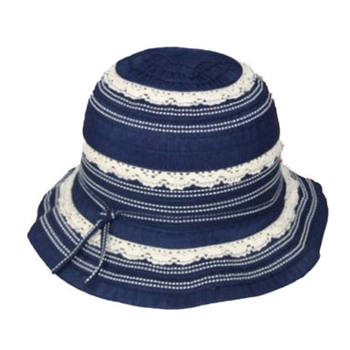Petite Hat for Small Heads - Ribbon and Lace Cloche Hat Cloche Jeanne Simmons JS1178 Navy Small 