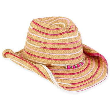 Petite Pink Stripe Cowboy Hat for Small Heads - Sunny Dayz™ Cowboy Hat Sun N Sand Hats HK466 Tan Small (54 cm) 